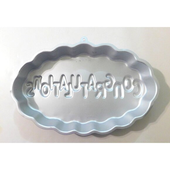 Wilton Congratulations Cake Pan Vintage 1986 Scalloped Oval Aluminum Baking - Picture 2 of 3